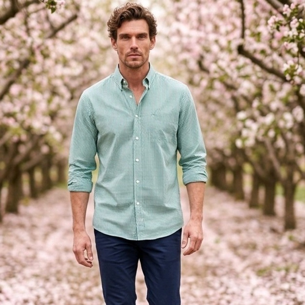 Stafford Coolmax Mens XXL Green  Checkered Button‎ Down Long Sleeve Shirt NWT